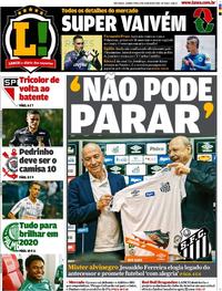 Capa do jornal Lance - São Paulo 09/01/2020