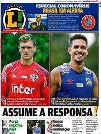 Capa do jornal Lance - São Paulo 14/03/2020