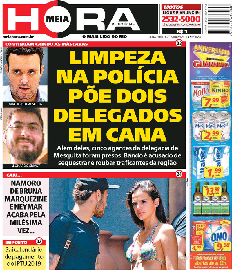 Capa do jornal Meia Hora 19/10/2018