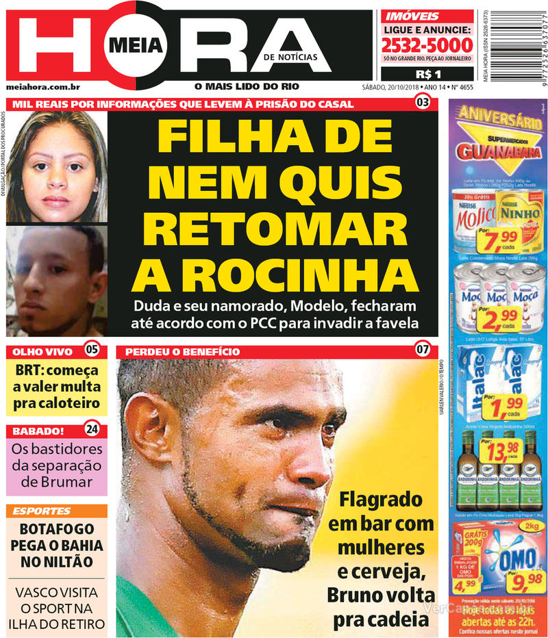 Capa do jornal Meia Hora 20/10/2018