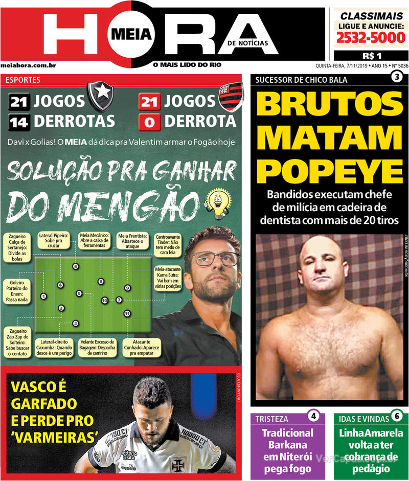 Capa do jornal Meia Hora 07/11/2019