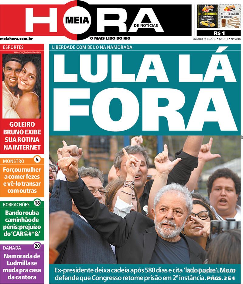 Capa do jornal Meia Hora 09/11/2019