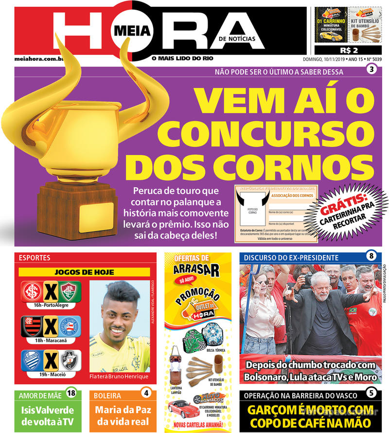 Capa do jornal Meia Hora 10/11/2019