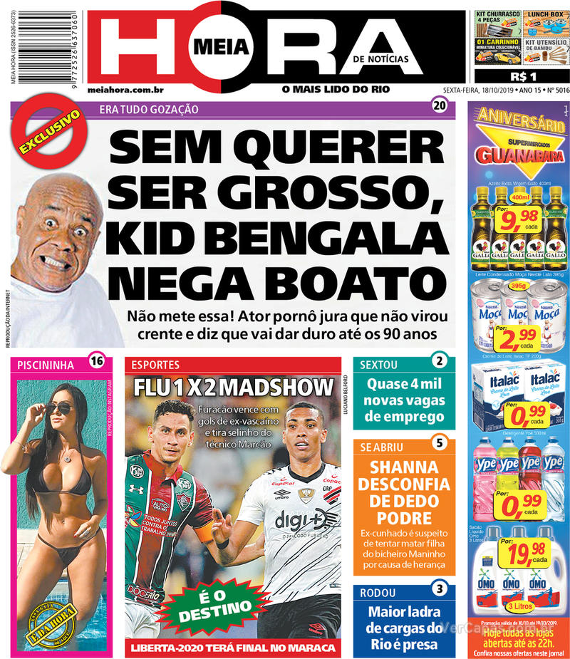 Capa do jornal Meia Hora 18/10/2019