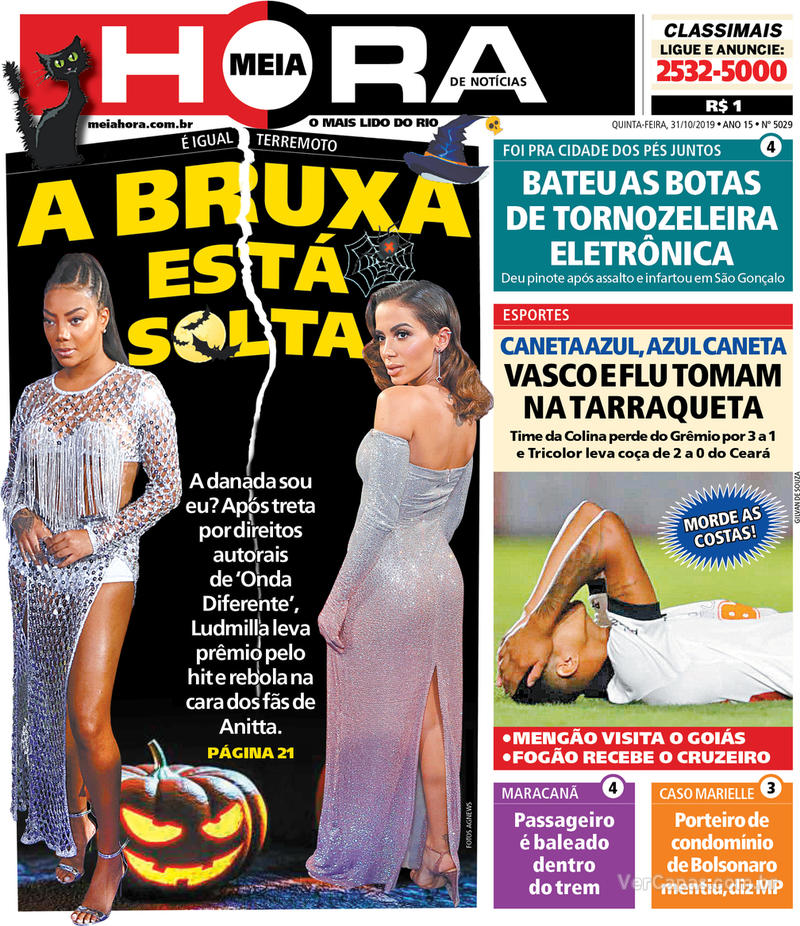 Capa do jornal Meia Hora 31/10/2019