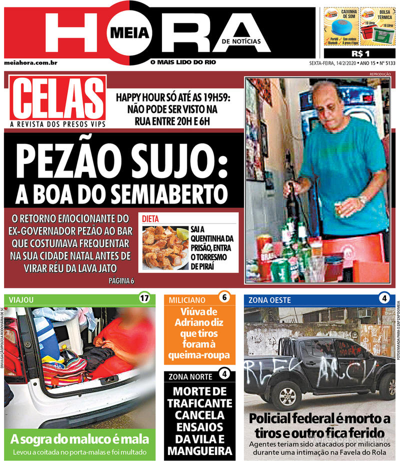 Capa do jornal Meia Hora 14/02/2020