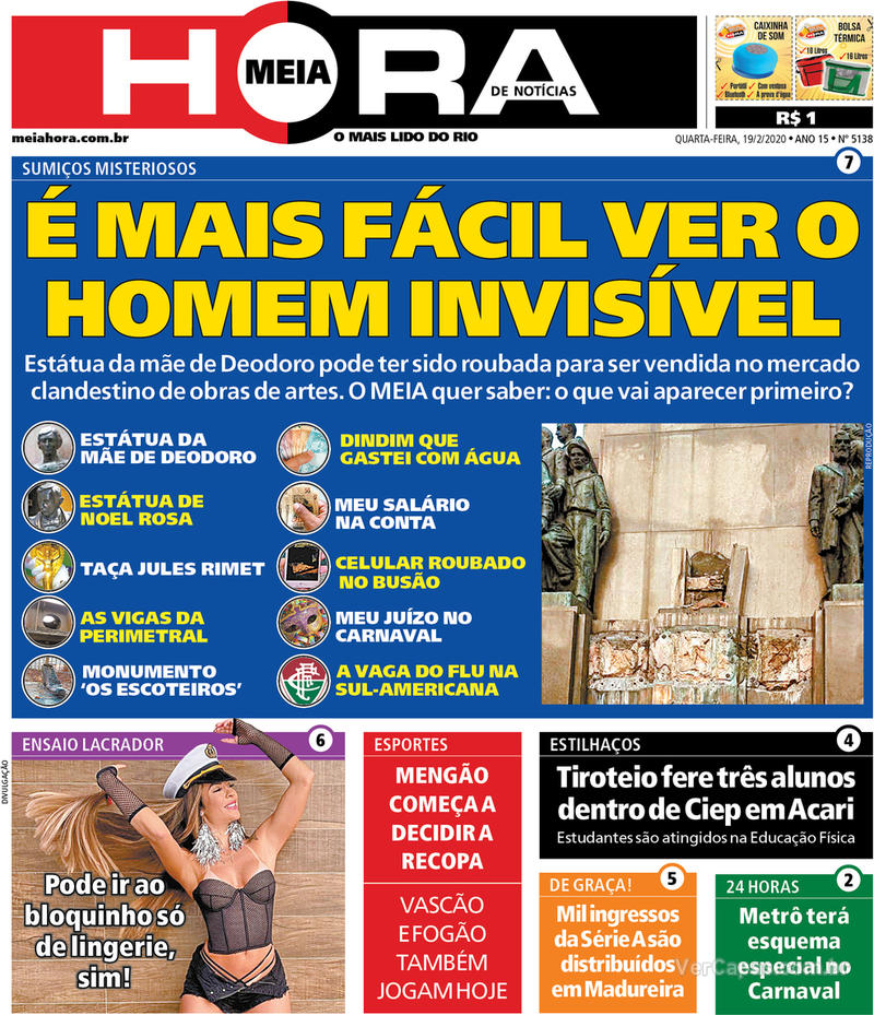 Capa do jornal Meia Hora 19/02/2020