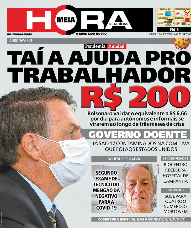 Capa do jornal Meia Hora 19/03/2020