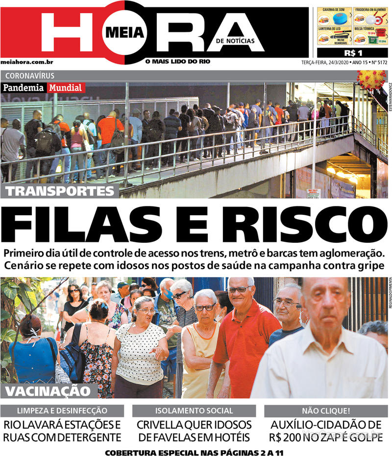 Capa do jornal Meia Hora 24/03/2020