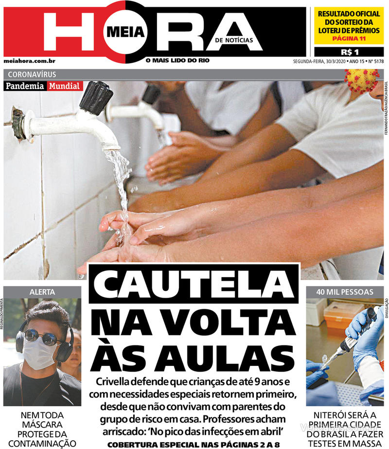 Capa do jornal Meia Hora 30/03/2020
