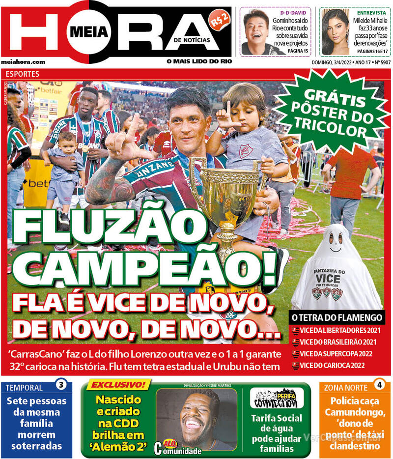 Capa do jornal Meia Hora 03/04/2022