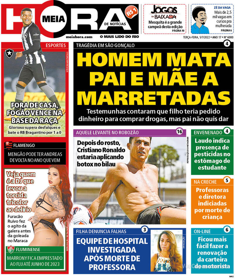 Capa do jornal Meia Hora 02/01/2020