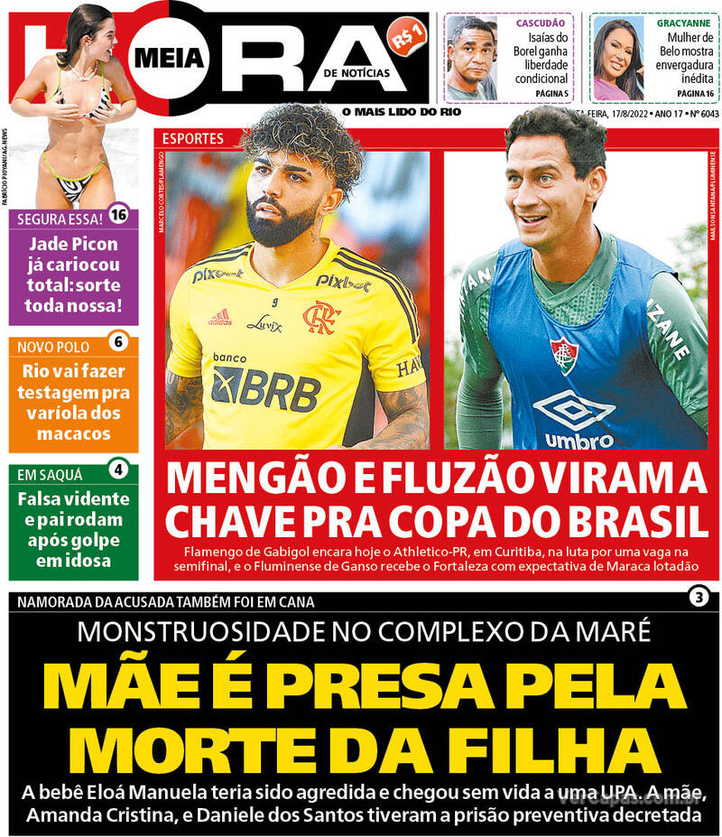 Capa do jornal Meia Hora 28/03/2020