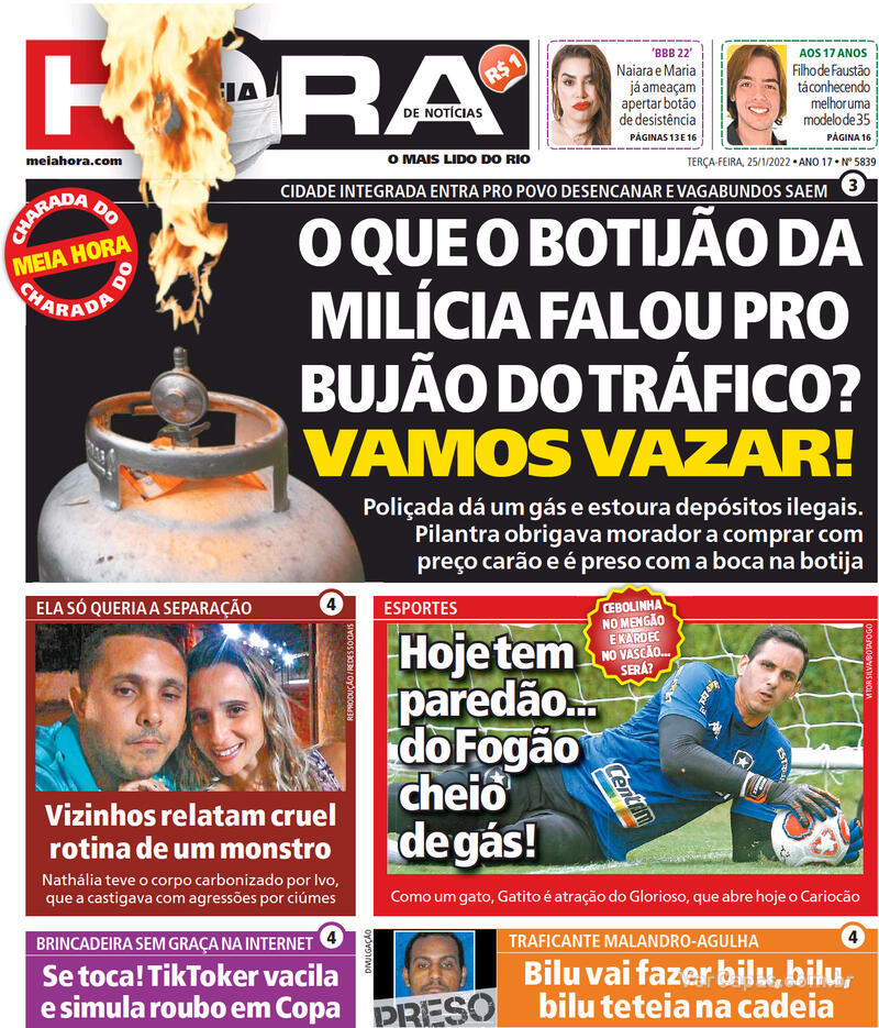 Capa do jornal Meia Hora 25/01/2022