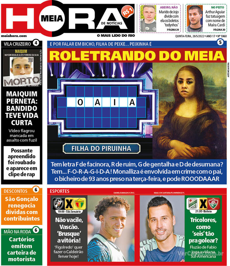 Capa do jornal Meia Hora 06/03/2020