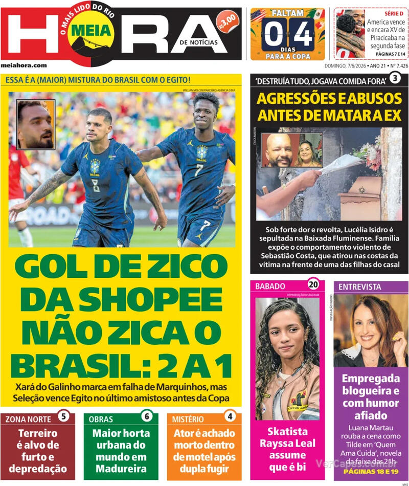 Capa do jornal Meia Hora 07/06/2026