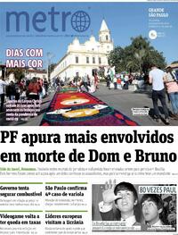 Capa do jornal Metro Jornal São Paulo 17/06/2022