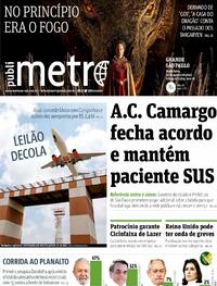 Capa do jornal Metro Jornal São Paulo 19/08/2022
