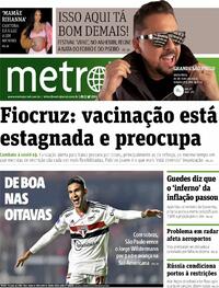 Capa do jornal Metro Jornal São Paulo 20/05/2022