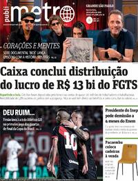 Capa do jornal Metro Jornal São Paulo 28/07/2022