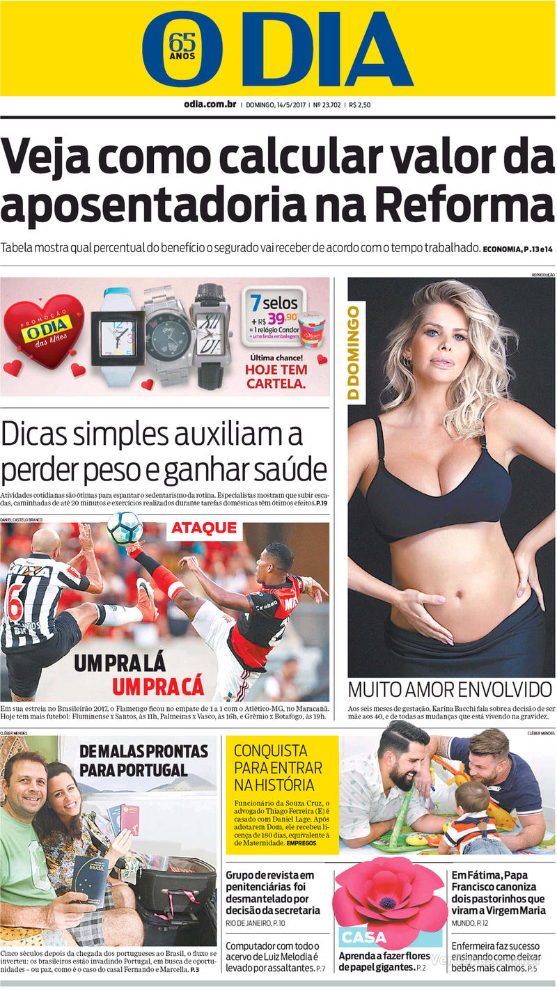 Capa do jornal O Dia 14/05/2017