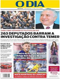 Capa do jornal O Dia 03/08/2017