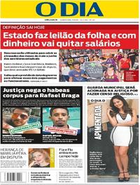 Capa do jornal O Dia 09/08/2017