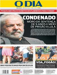 Capa do jornal O Dia 13/07/2017