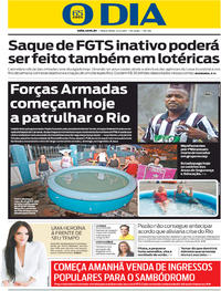Capa do jornal O Dia 14/02/2017