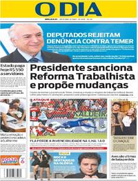 Capa do jornal O Dia 14/07/2017
