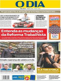 Capa do jornal O Dia 16/07/2017