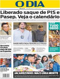Capa do jornal O Dia 18/08/2017
