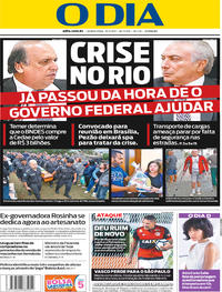 Capa do jornal O Dia 20/07/2017