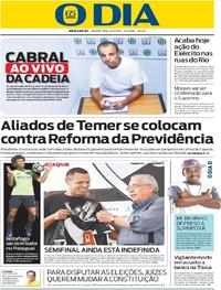 Capa do jornal O Dia 22/02/2017