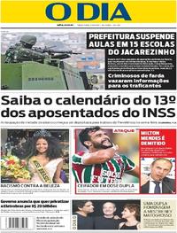 Capa do jornal O Dia 22/08/2017