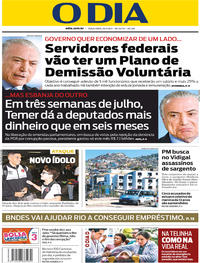 Capa do jornal O Dia 25/07/2017