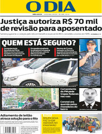 Capa do jornal O Dia 27/10/2017