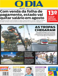Capa do jornal O Dia 29/07/2017