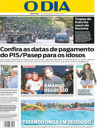 Capa do jornal O Dia 29/09/2017