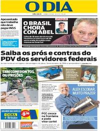 Capa do jornal O Dia 30/07/2017