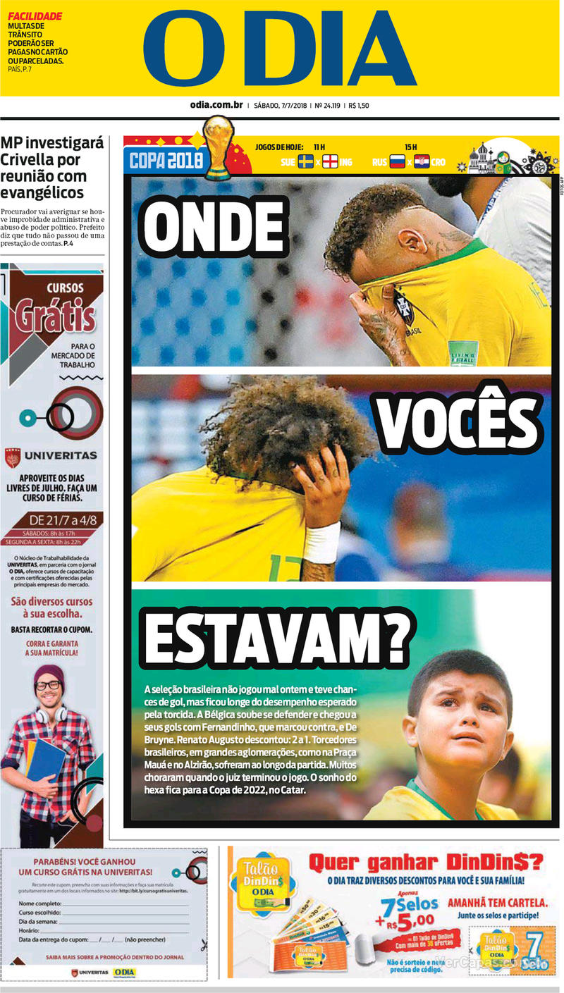 Capa do jornal O Dia 07/07/2018