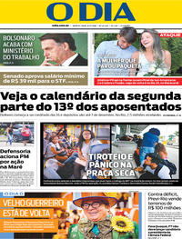 Capa do jornal O Dia 08/11/2018