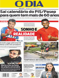 Capa do jornal O Dia 09/01/2018