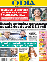 Capa do jornal O Dia 09/05/2018