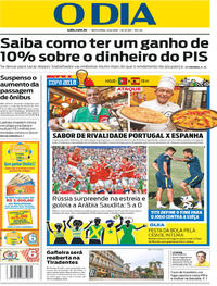 Capa do jornal O Dia 15/06/2018