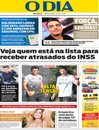 Capa do jornal O Dia 15/09/2018