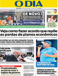 Capa do jornal O Dia 15/11/2018