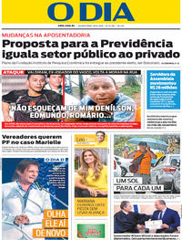 Capa do jornal O Dia 19/12/2018