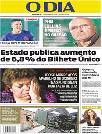 Capa do jornal O Dia 21/02/2018
