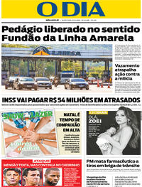 Capa do jornal O Dia 21/12/2018